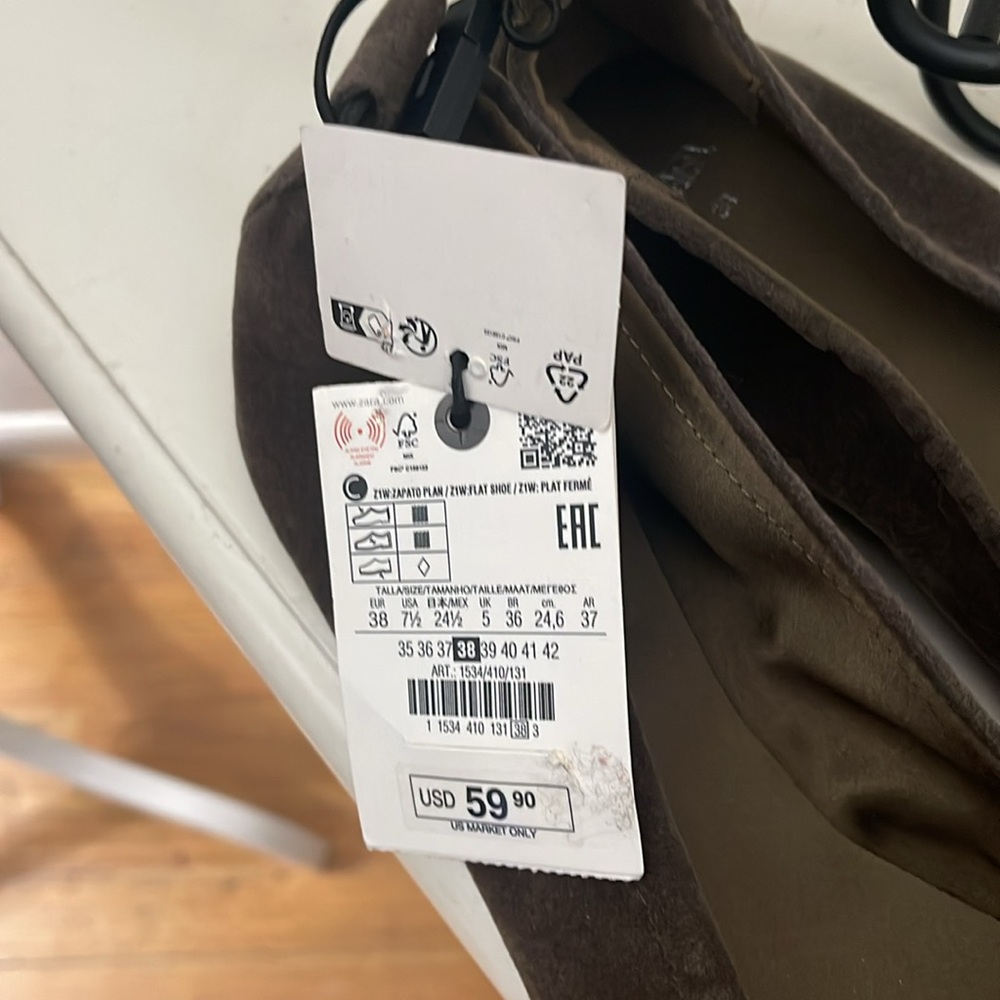 Zara Mushroom Beige Faux Suede Flats - Picture 7 of 11